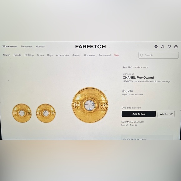 Chanel Vintage Earrings 1984 CC crystal-embellished Gold Plated Clip On - Picture 13 of 13